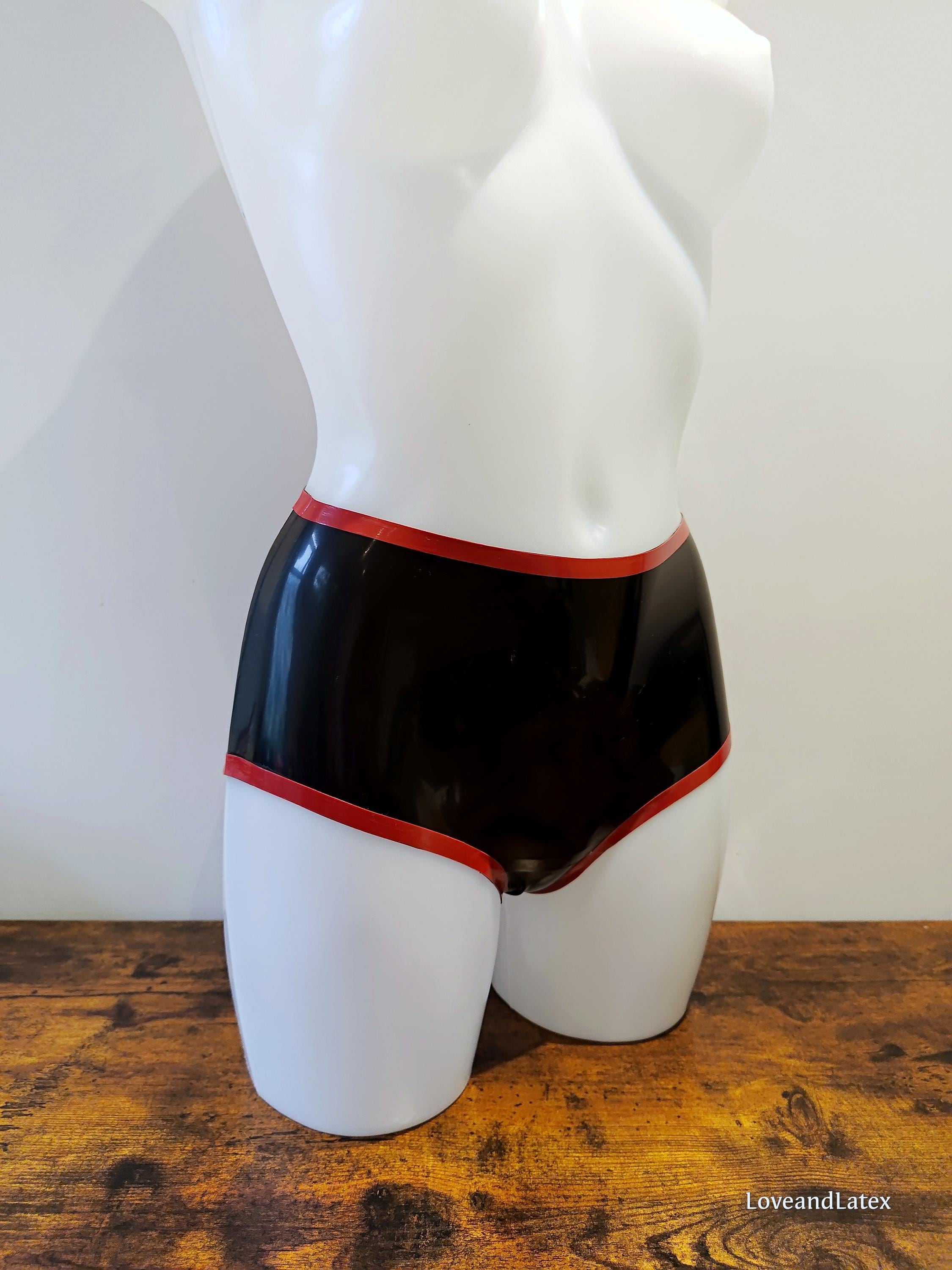 Latex Fashion Hoge Taille Buikcorrectie Slip voor Vrouwen,Rubberen Slipjes met Ritssluiting bij Kruis Handmade M