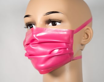 Latex Face Mask, Hot Metallic Pink, Fancy Dress, Accessories