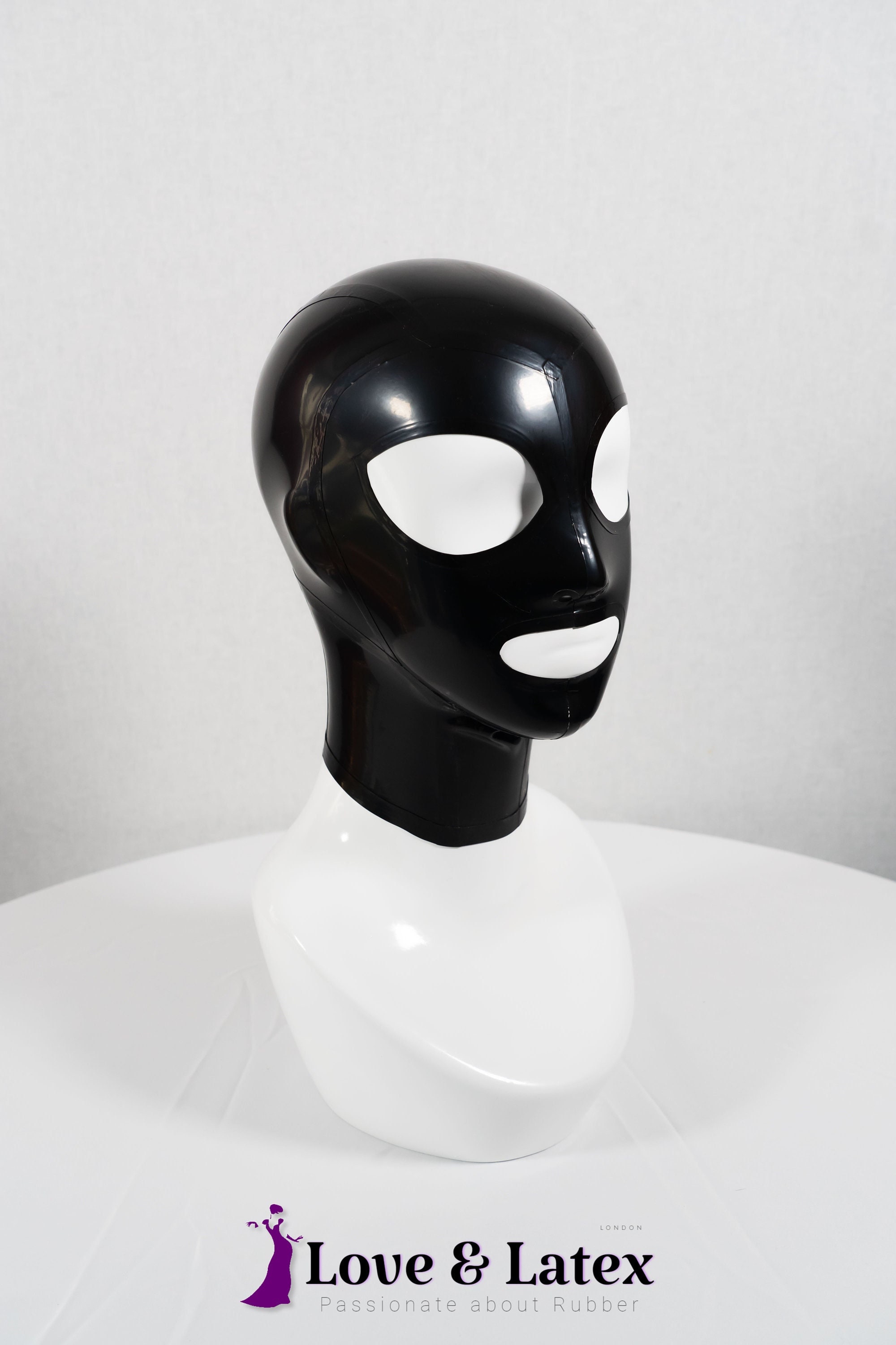 BritishLatex Rubber Latex Full Face Hood – No Eyes, No Mouth, Just Nose Holes – .80mm Thick Black Latex
