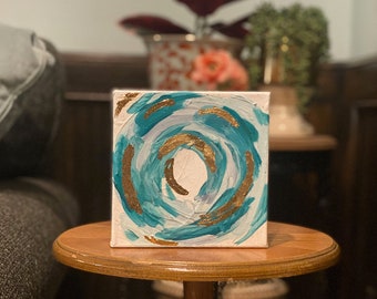 Mini Moira Abstract Gold Leaf Rose Paintings 6x6