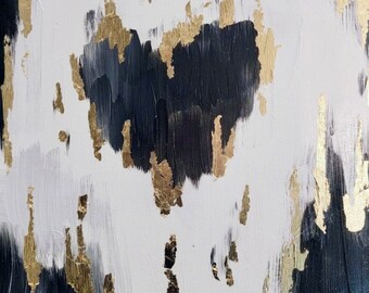 Abstract Art Print with Gold Metallic Paint / Falling