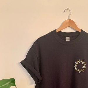 Embroidery collection &quot;flower crown&quot; on black t-shirt