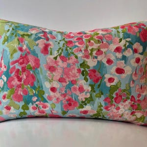 Floral Lumbar Throw Pillow – Pink & Blue Watercolor Flower Cushion for Sofa or Bedroom Decor – Spring Cottagecore Pillow Cover-Gift for her