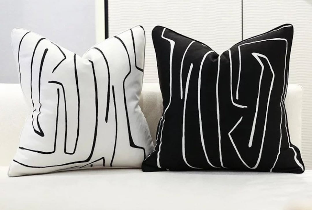 Modern Black and White Throw Pillow Covers – Abstract Line Art Cushion ...