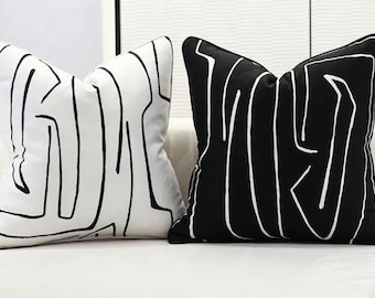 Large Abstract black and White Pillowcase with pipping. Geometric pillow, Black cushion Abstract pillowcase/ black and white throw pillow