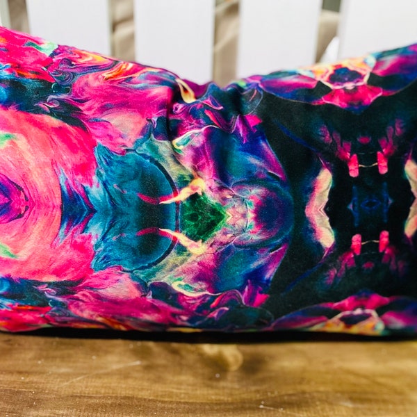 Multicolored velvet lumbar pillow/ Pink Ombré pillow case for sofa or chair. Abstract velvet pillowcase