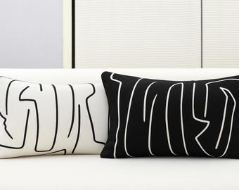 Black & White Abstract Lumbar Pillow – Modern Minimalist Decorative Cushion Cover for Couch, Bed, or Living Room in Multiple Sizes