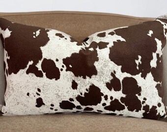 Cow Print Lumbar Pillow- 12x20 Personalized Farmhouse Decor- Western Style Throw Pillow- Rustic Bedroom or Couch Accent- Cowhide Pillowcase