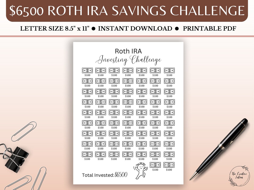 6500 Roth IRA Challenge Tracker, 6500 Savings Challenge, Retirement