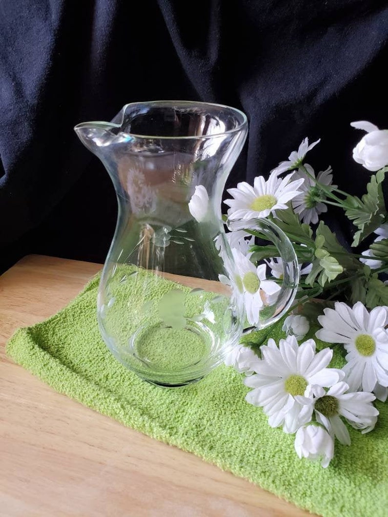 Princess House Crystal Heritage Collection Pitcher With Ice Lip and an Open Cat Tail Handle Etsy