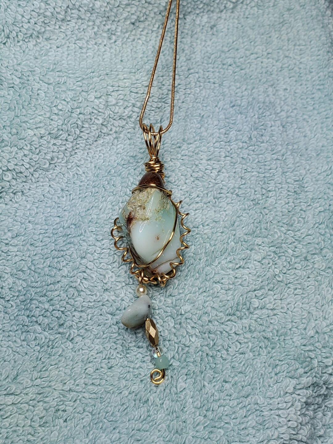 ネックレス・ペンダント Wire Coil Pendant Necklace #8701 Amazonite Gold Wire-wrapped Coil Necklace - Etsy