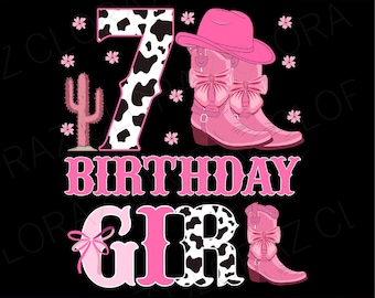 Kids 7th Birthday Girl Rodeo Western Cowgirl Birthday Party Svg, Cowgirl Birthday Girl, 7th Birthday Girl Svg, Png, Dxf, Instant Download