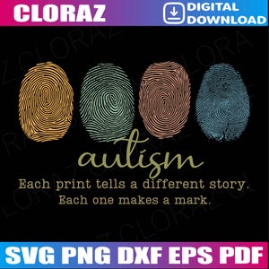 Fingerprint Autism, Each Print Tells A Different Story Svg, Autism Awareness Svg, Neurodiversity Svg, Png, Dxf, Eps, Instant Download