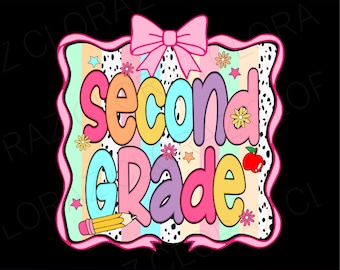 Preppy Second Grade Coquette Bow Back To School Teachers Kid Svg, Second Grade Svg, Back To School Svg, Png, Dxf, Eps, Instant Download