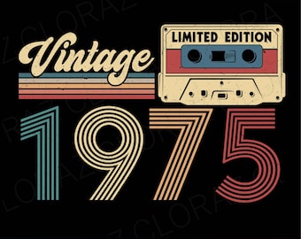 Vintage 1975 51th Birthday Svg 51 Years Old Svg, Vintage 1975 Svg, 51th Birthday Gifts Svg, 1975 Limited Edition Svg, Png, Instant Download