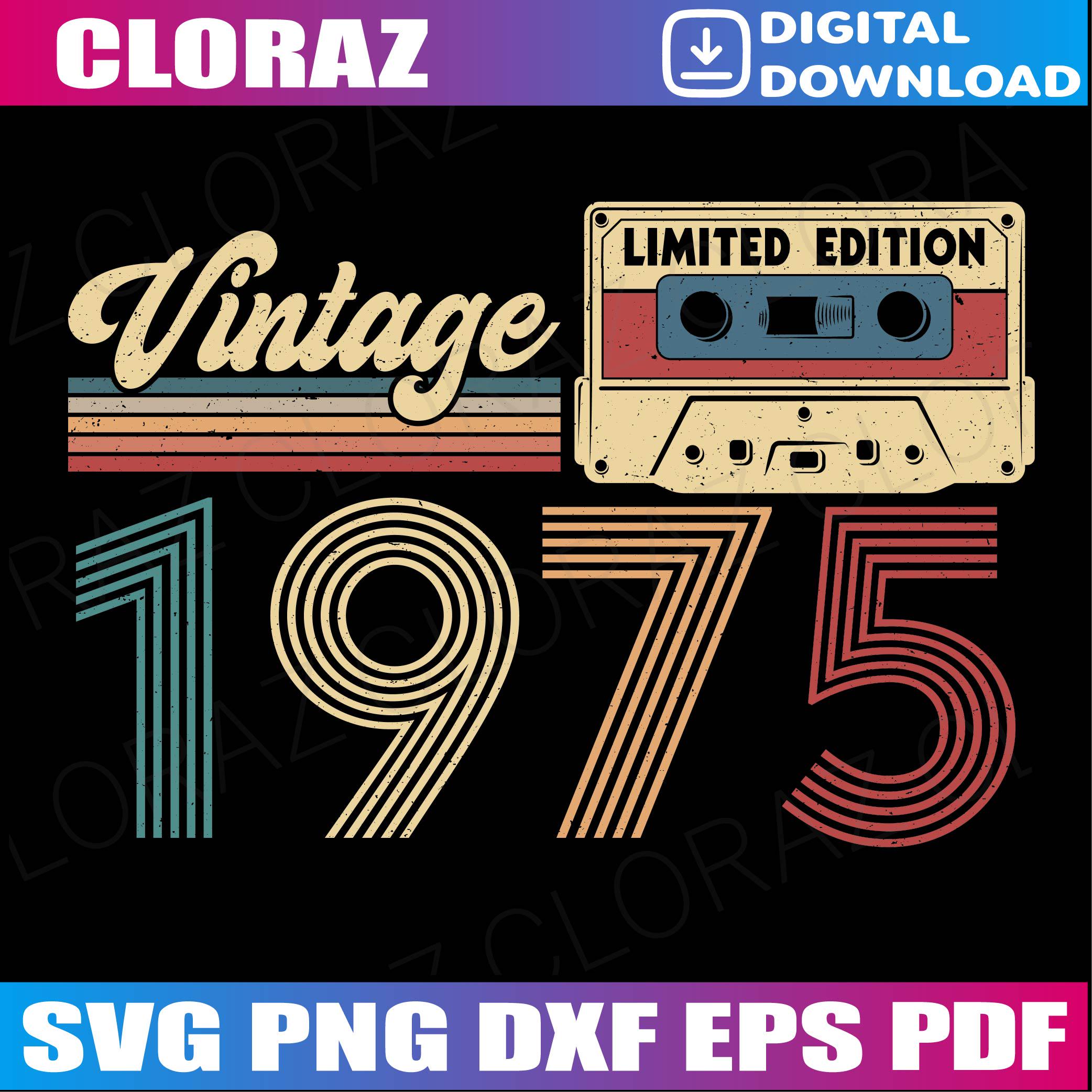 Vintage 1975 50th Birthday Svg 50 Years Old Svg, Vintage
