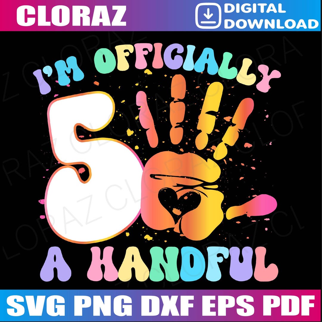 I'm Officially a Handful 5th Birthday Party Funny Five Svg, Girls 5th ...