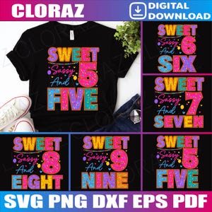 Bundle doux impertinent et anniversaire filles 5-9e anniversaire 5-9 ans Svg, doux et impertinent sept SVG, 5-9e anniversaire SVG, anniversaire 5-9 ans