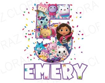 Dollhouse Personalized Birthday, Gabbi’s Theme Party Png, Personalized Png, Gift Birthday Png, 5th Birthday Girl