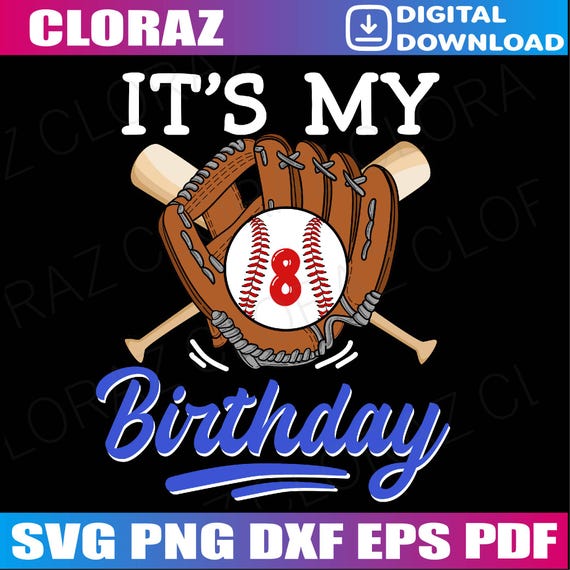 Kids 8th Baseball Birthday Party Boys, Sport Fan 8 Years Old Svg