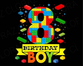 8 Year Old Building Blocks 8th Birthday Boy Brick Builder Svg, Birthday Block Building Svg, Birthday Boy Svg, Png, Dxf, Eps,Instant Download