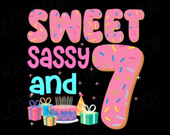 Enfants doux impertinent et fille de sept ans, donut 7e anniversaire Svg, Svg doux et impertinent, 7e anniversaire Svg, sept fichier Svg, Svg anniversaire de fille