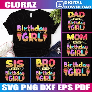 Paquete Familia de la cumpleañera Cumpleaños Helado SVG, Mamá Papá Hermano Hermana de la cumpleañera Svg, Cumpleaños de helado, Fiesta de helado Svg