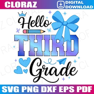 Hello Third Grade First Day of School Coquette Svg, Retro First Day of School Svg, Hello 3rd Grade, Back To School Gift Svg,Instant Download