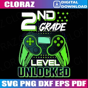 Back to School 2nd Grade Boys Gamer First Day School Level Svg,  Back To School Svg,Game Controller Svg, Png, Dxf, Eps, Instant Download