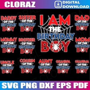Familia del cumpleañero Fiesta de arañas Familia a juego SVG, Cumpleaños niño araña SVG, Familia del cumpleañero SVG, Cumpleaños araña SVG