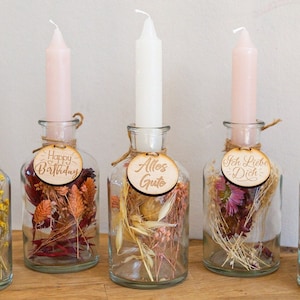 Personalized candle jar dried flowers in a jar gift idea - DecoPanda