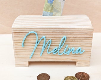 Personalized wooden money box with name for children's treasure chest - DekoPanda