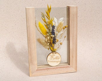 Dried flowers Bouquet of dried flowers personalized in a wooden frame Gift idea - DecoPanda