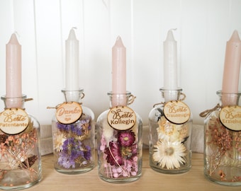 Gepersonaliseerde kaarsenpot gedroogde bloemen in een pot cadeau-idee - DekoPanda