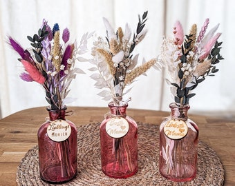 Dried flowers bouquet personalized with vase Mother's Day gift idea flower vase - DekoPanda