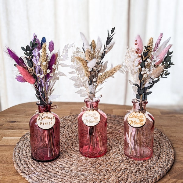 Trockenblumen Blumenstrauß personalisiert mit Vase Muttertag Geschenkidee Blumenvase - DekoPanda