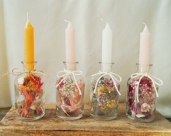 Kaarsenpotje met gedroogde bloemen tafeldecoratie &quot;Kleurrijk&quot; - DekoPanda