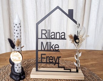 Wooden house name dried flowers personalized wooden sign gift idea wall decoration - DekoPanda