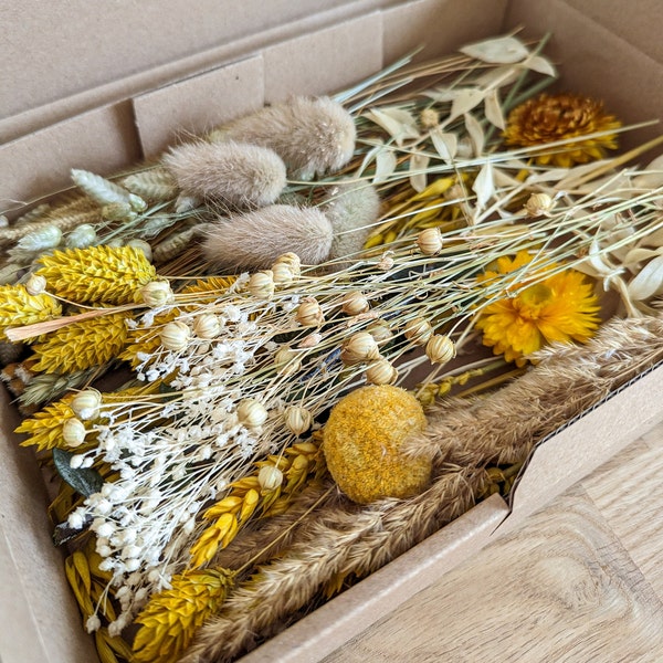 Dried flowers DIY mix flower box yellow natural white for creative projects - DekoPanda