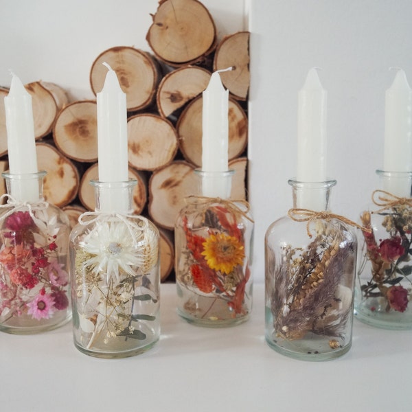 Bougeoir bougie verre décoration de table idée cadeau fleurs en verre - DekoPanda
