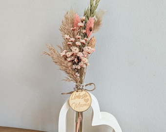 Trockenblumen Strauß in Herzvase – Geschenkidee zu Hochzeit & Muttertag | Personalisierbar | DekoPanda®