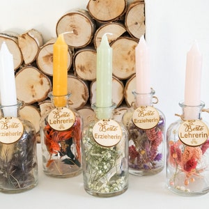 Personalized candle glass dried flowers in a glass gift idea - DekoPanda