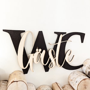 Lettering bathroom guest toilet wooden sign 3D wall decoration door decoration - DecoPanda