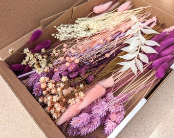 Dried flowers DIY mix flower box pink purple berry white for creative projects - DekoPanda