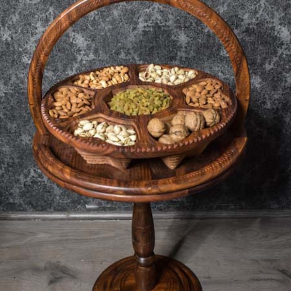 dry frauit table , carved table with folding basket