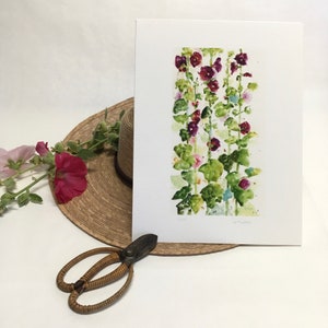 HOLLYHOCKS Watercolor Floral Print, Hollyhock Painting Home Gift, Hollyhock Print, Farmhouse Decor Wall Art, Hollyhock Art, Gardener Gift