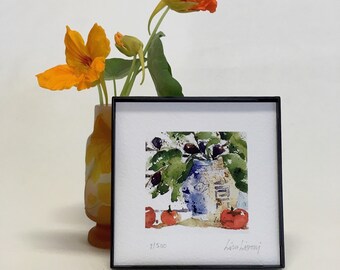 TOMATO and FIG  Watercolor Print, Tomato Kitchen Wall Decor, Tomato Art, Hostess Gift, Kitchen Still Life, Tomato Kitchen Wall Art, Mom Gift