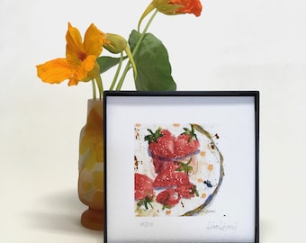 Strawberry Watercolor Print: Signed Kitchen Wall Art, Framed