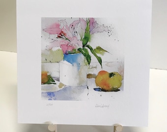 Lily Watercolor Floral Print: Still Life Kitchen Decor