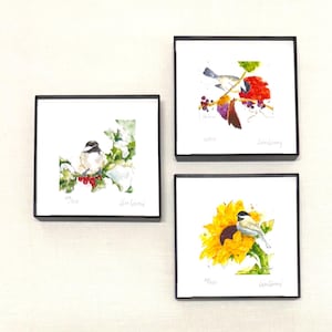 Chickadee Print Watercolor Painting Set of Three, Chickadee Prints Bird Lover Gift, Chickadee Bird Art Watercolor Print, Bird Art Painting